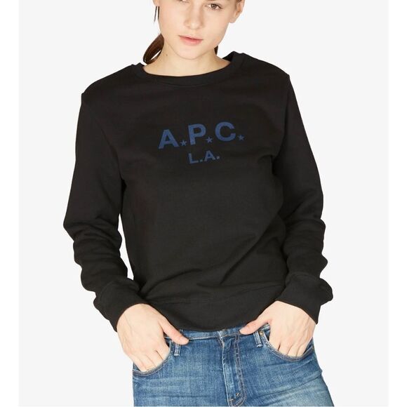 A.P.C. LA Cotton Crewneck Long Sleeve Sweatshirt Black Large NEW - Picture 1 of 8